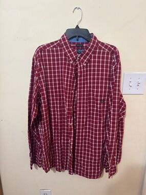 Chaps Men’s Burgundy and White Plaid Button-Down Shirt